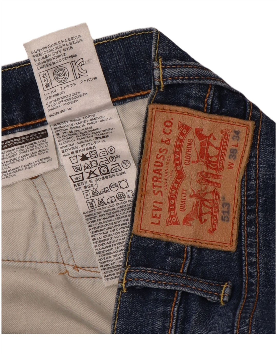 Męskie jeansy Levi's 513 Slim Straight W38 L31 Niebieskie bawełniane