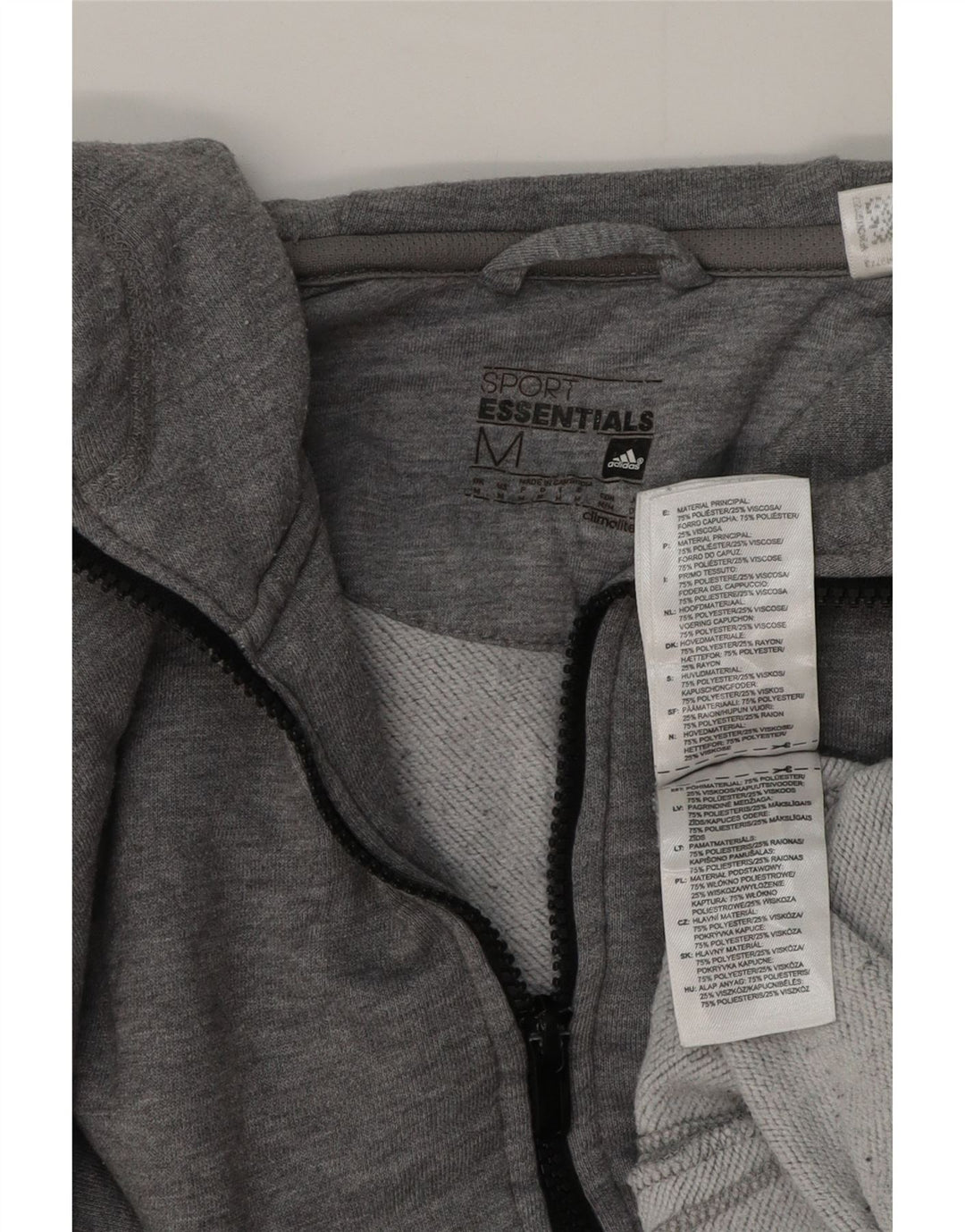 Adidas Męski sweter z kapturem i zamkiem błyskawicznym, średnioszary, bawełniany