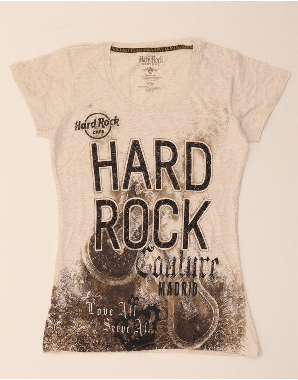 T-shirt damski Hard Rock Cafe Madrid Graphic Top UK 12 Średni beż nakrapiany