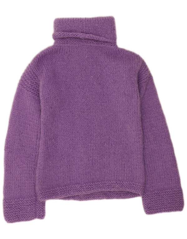Sweter damski w stylu vintage z wywijanym dekoltem UK 12, średnia fioletowa wełna