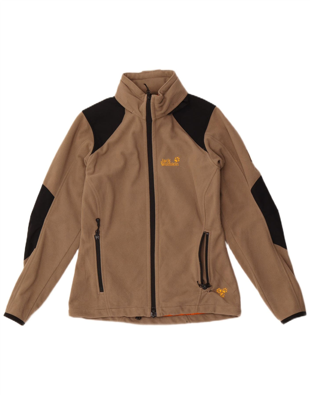 Damska kurtka polarowa JACK WOLFSKIN UK 10, mała, brązowa, z poliestru w blokach kolorów