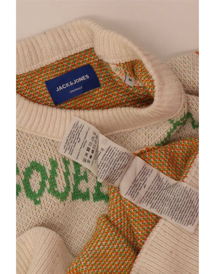Męski sweter Jack & Jones z graficznym wycięciem pod szyją, średni biały akryl