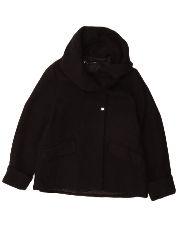 ZARA Womens Hooded Bomber Jacket UK 16 Large Black Wool