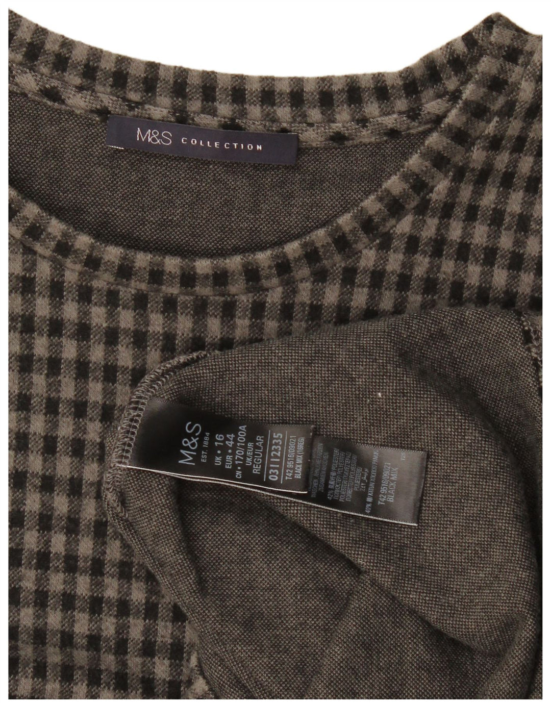 Marks & Spencer Damska sukienka typu shift z rękawem 3/4 UK 16, duża, szara kratka