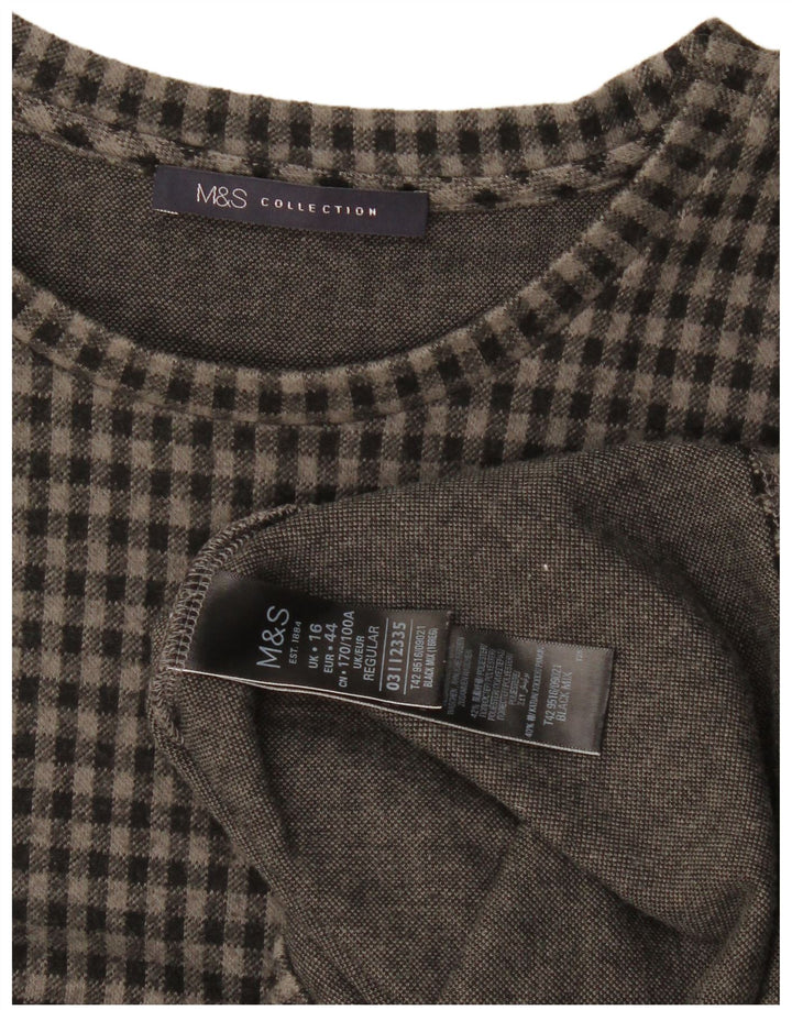 Marks & Spencer Damska sukienka typu shift z rękawem 3/4 UK 16, duża, szara kratka