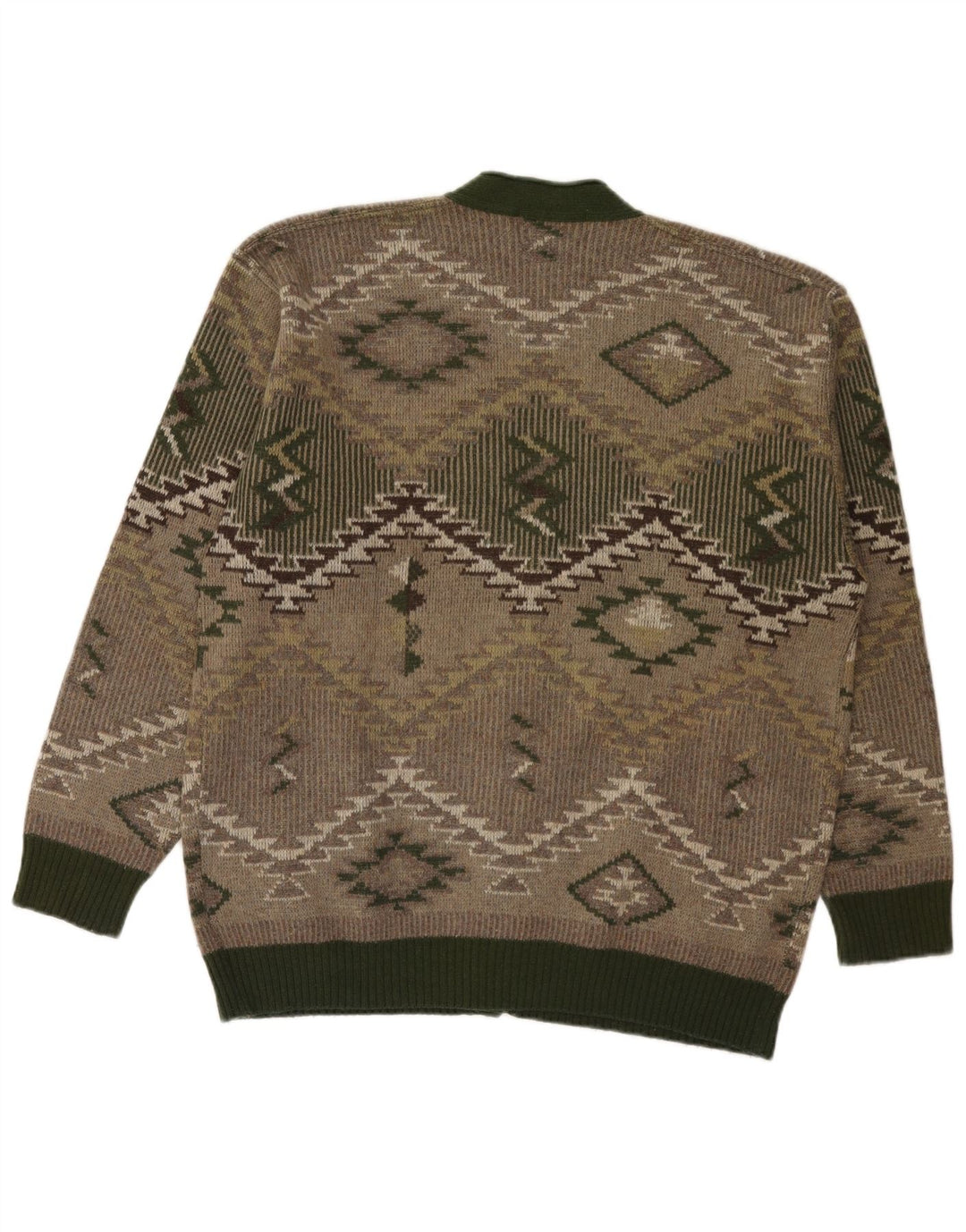 Sweter męski w stylu vintage, duży, zielony, geometryczny, wełniany