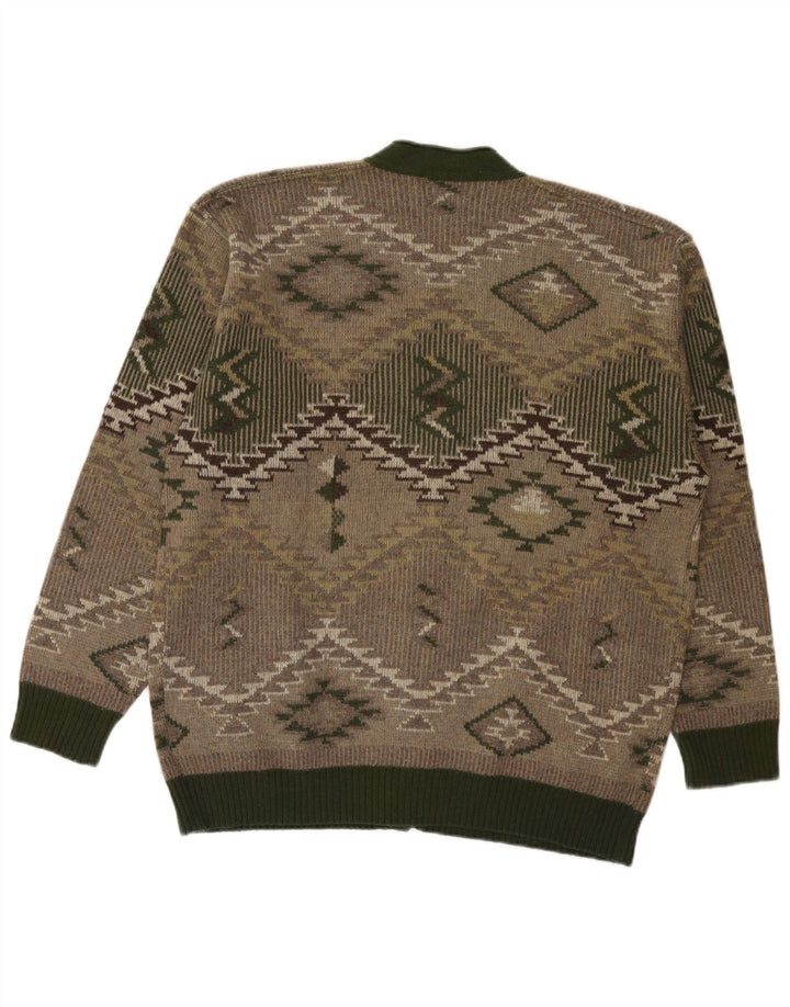 Sweter męski w stylu vintage, duży, zielony, geometryczny, wełniany