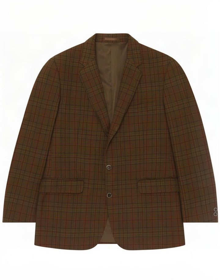 Męska marynarka zapinana na 2 guziki Centaur UK 38 Medium Khaki Wełna w kratkę