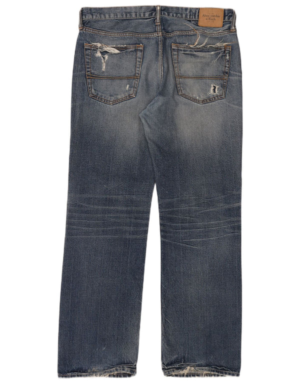 Męskie jeansy Abercrombie & Fitch z przetarciami, proste W36 L32, niebieskie, bawełniane