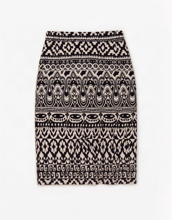 Damska spódnica ołówkowa w stylu vintage EU 38 Medium W30 Czarny geometryczny poliester