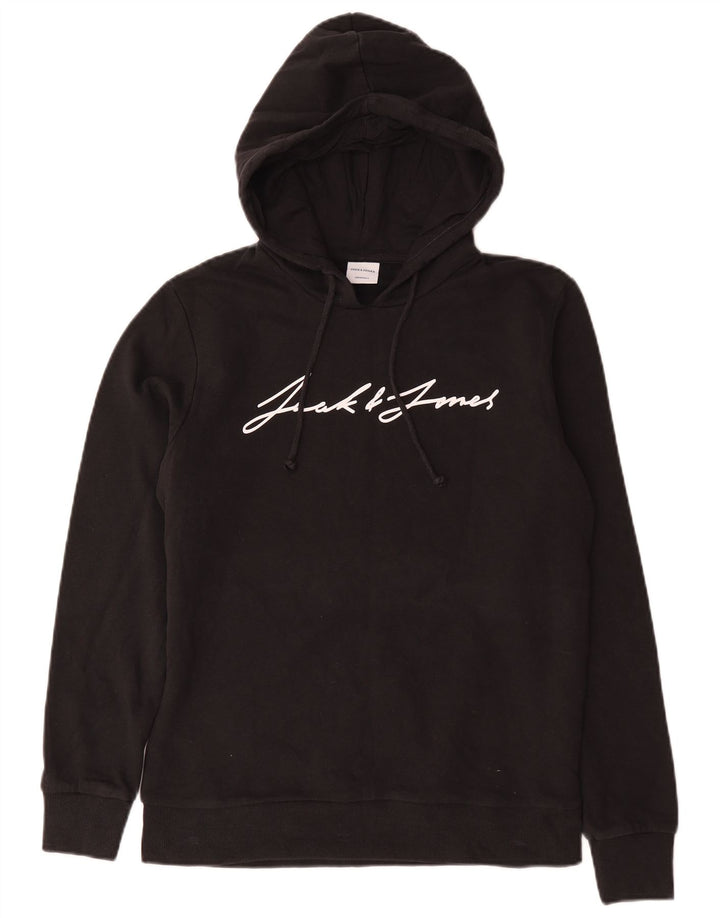 Męski sweter z kapturem i grafiką Jack & Jones, średniej wielkości, czarny, bawełniany