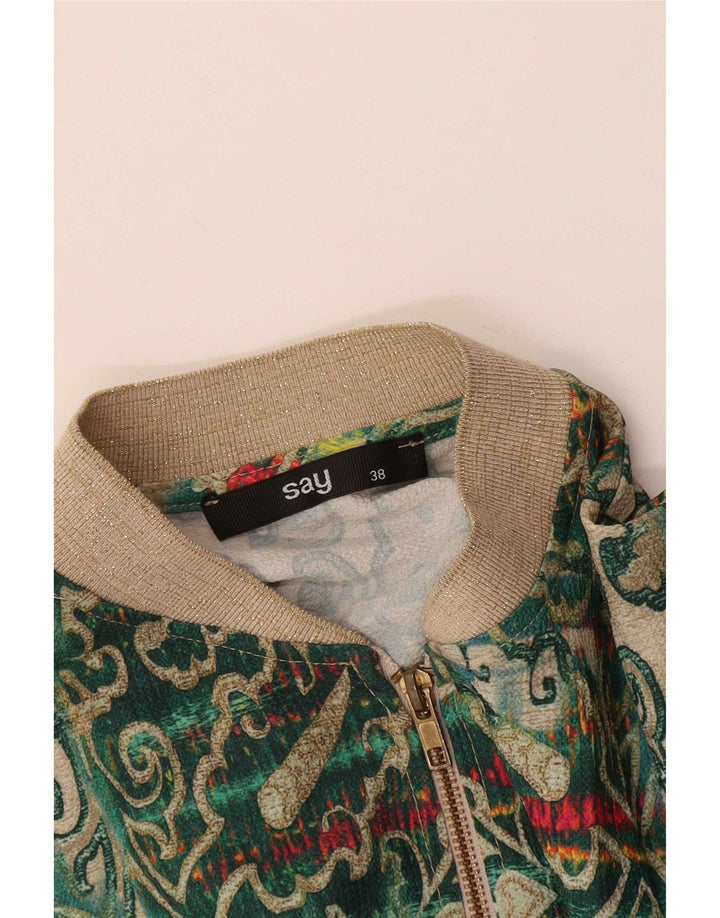 Damska kurtka bomberka w stylu vintage EU 38, średnia zieleń paisley