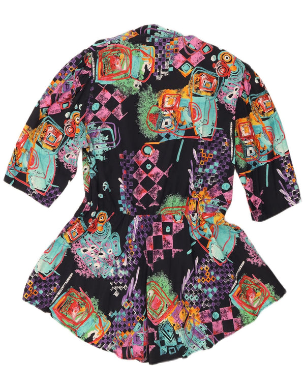 Vintage damska tunika z rękawem 3/4, EU 44 XL, czarna geometryczna wiskoza