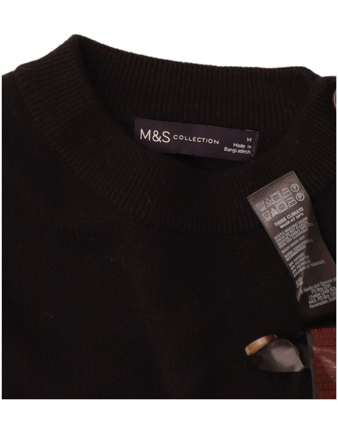 Marks & Spencer Damski sweter z okrągłym dekoltem UK 14, średni czarny wiskoza