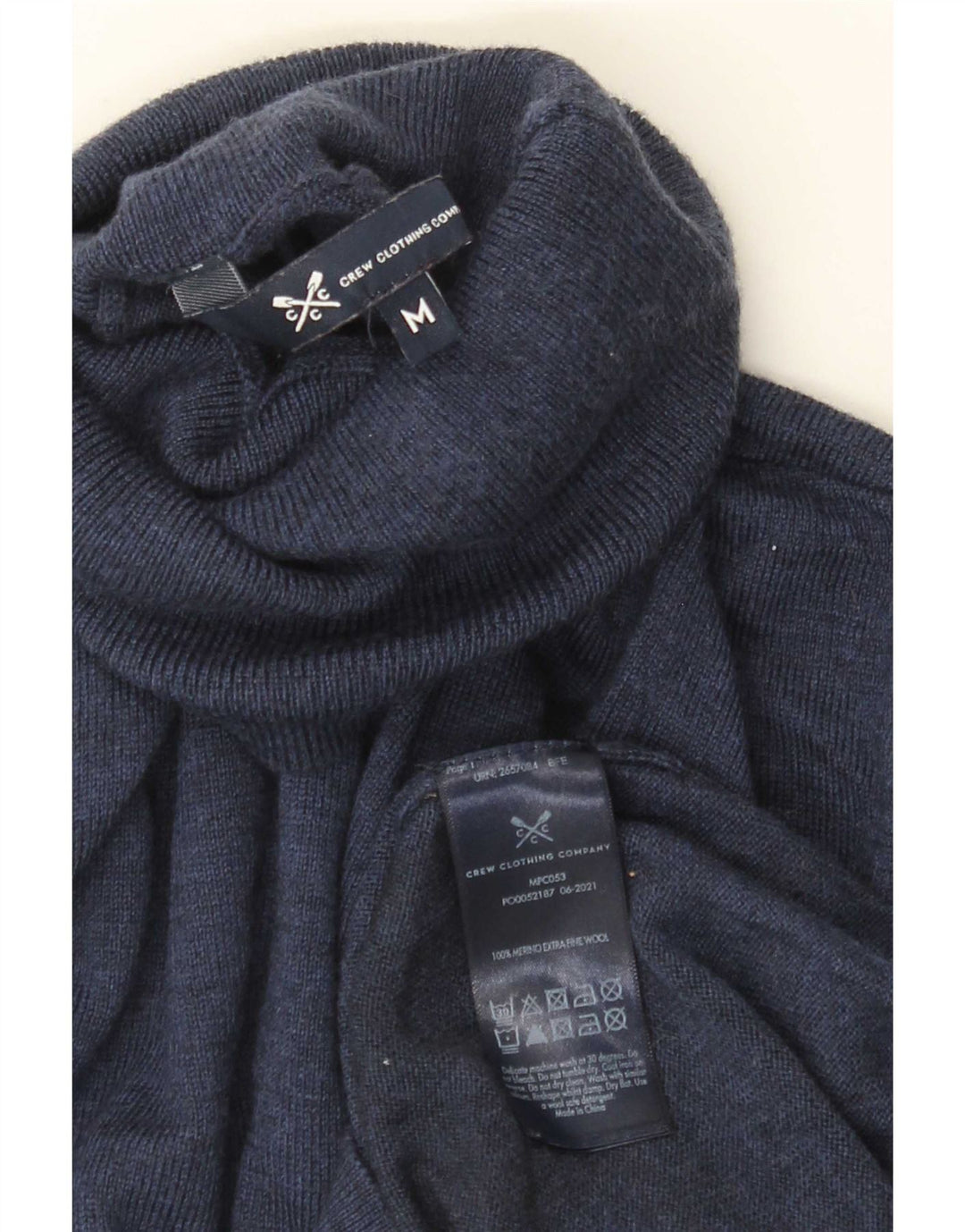 Crew Clothing Męski sweter z golfem, średni granatowy, wełna merynosów