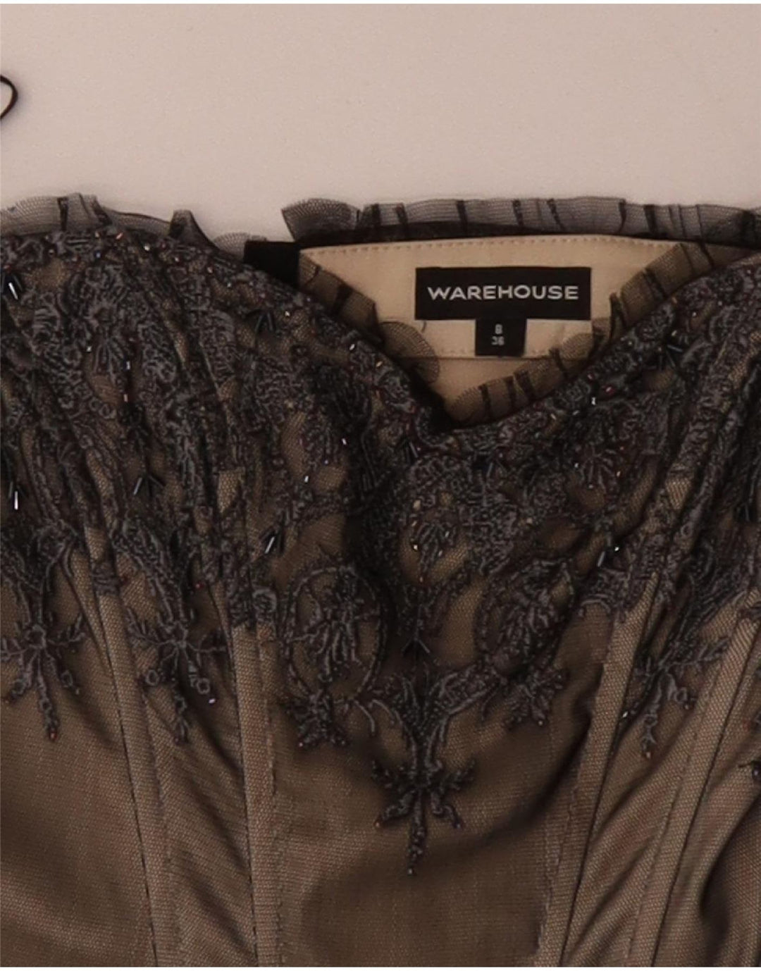 WAREHOUSE Damski gorset z odkrytymi ramionami, UK 8, mały, beżowy, kwiatowy poliester