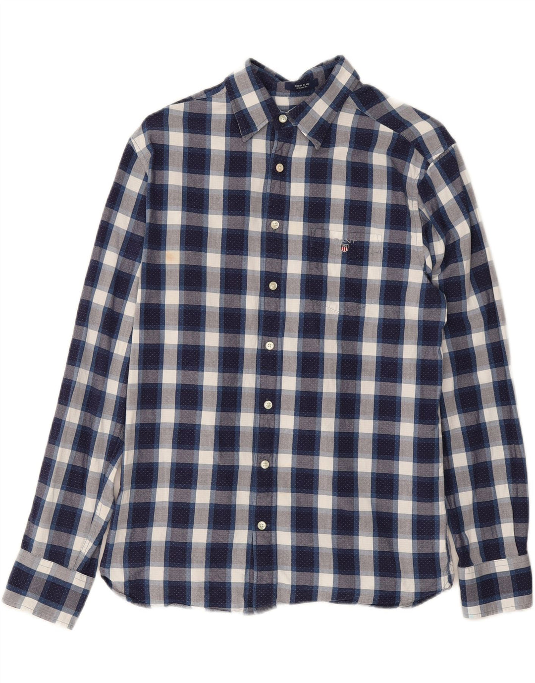GANT Mens Shirt Size 39/40 15 1/2 Medium Navy Blue Check Cotton Vintage Gant and Second-Hand Gant from Messina Hembry 