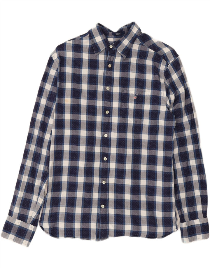 GANT Mens Shirt Size 39/40 15 1/2 Medium Navy Blue Check Cotton Vintage Gant and Second-Hand Gant from Messina Hembry 