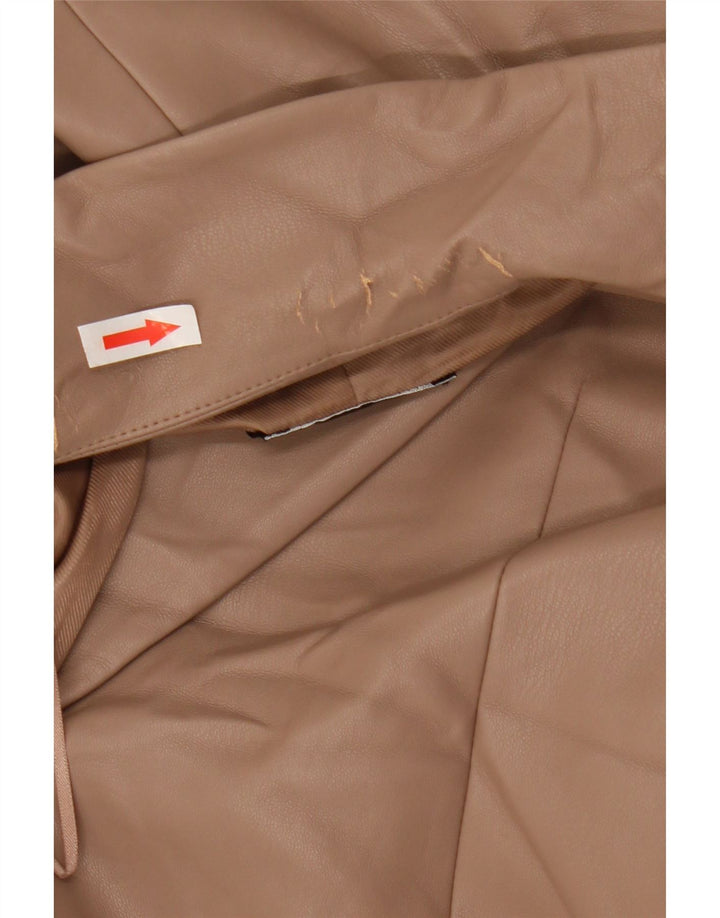 Damska marynarka Zara zapinana na 2 guziki ze sztucznej skóry UK 10, mała, beżowa, poliester