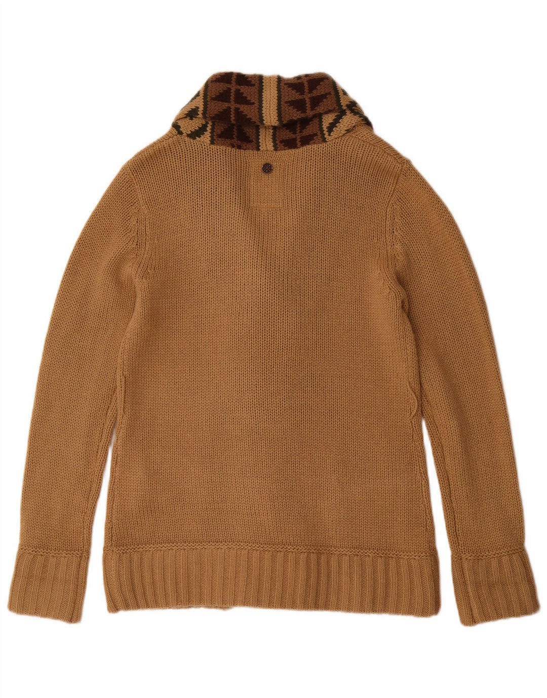 Sweter damski KHUJO UK 16, duży, beżowy, geometryczny akryl