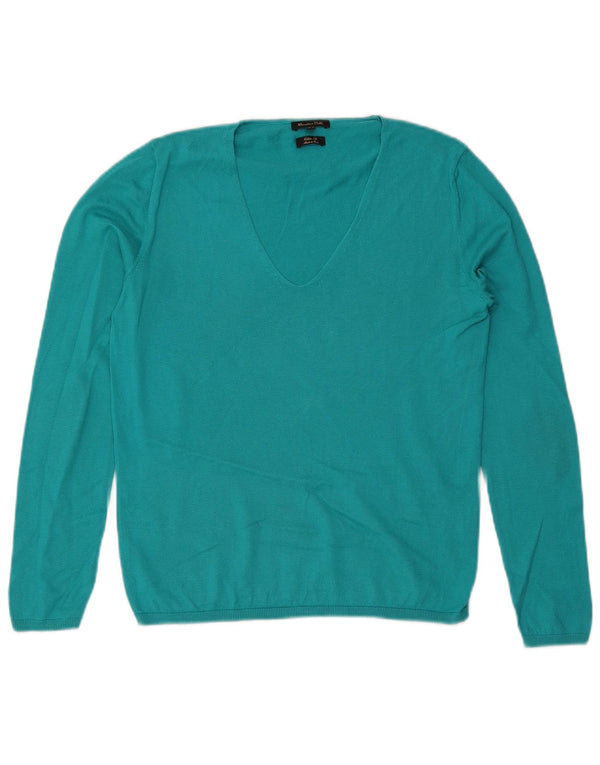 Sweter damski Massimo Dutti z dekoltem w kształcie litery V, UK 12, średni niebieski, bawełniany
