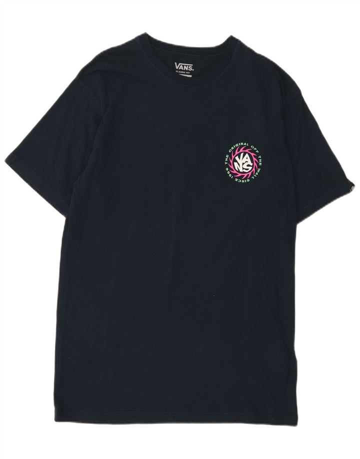 Męski T-shirt Vans o klasycznym kroju z grafiką, średni, granatowy, bawełniany