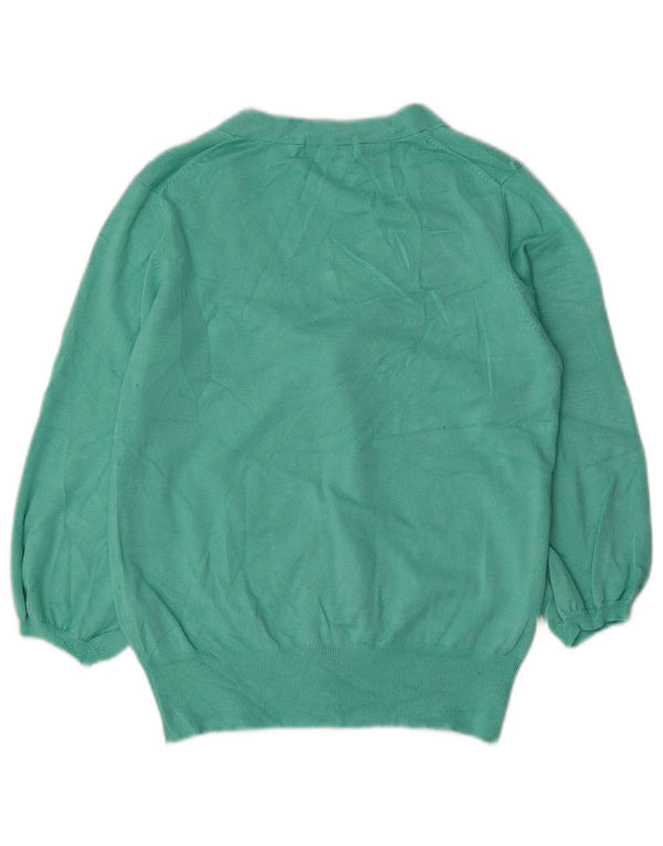Marks & Spencer Womens 3/4 Sleeve V-Neck Jumper Sweater UK 14 Medium Green