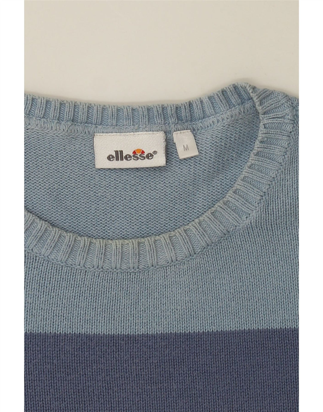 ELLESSE Womens Crew Neck Jumper Sweater UK 14 Medium Blue Colourblock Vintage Ellesse and Second-Hand Ellesse from Messina Hembry 