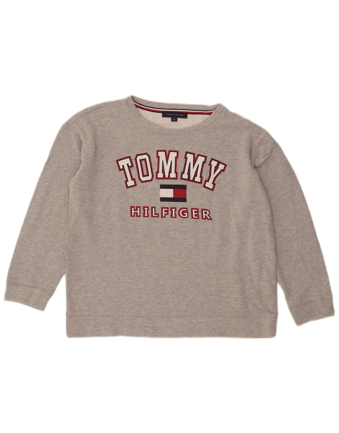 Damska bluza oversize Tommy Hilfiger z grafiką, UK 16, duża, szara
