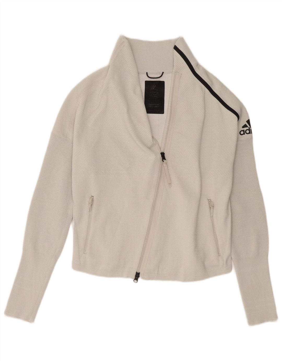 Damska kurtka dresowa Adidas z grafiką, UK 8/10, mała, biała, poliestrowa
