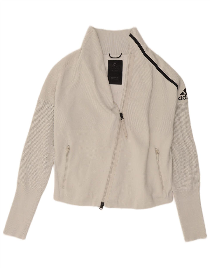 Damska kurtka dresowa Adidas z grafiką, UK 8/10, mała, biała, poliestrowa