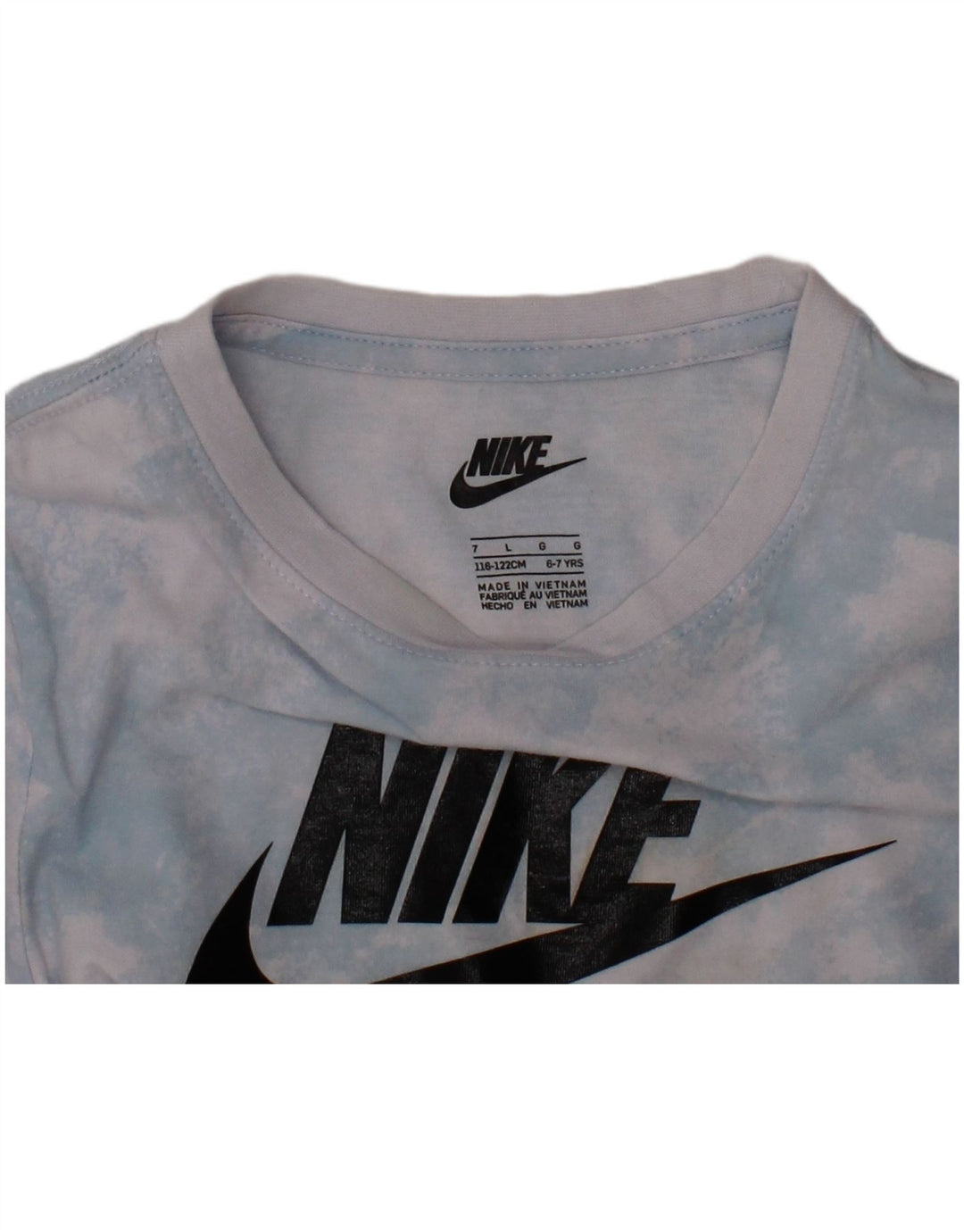 Chłopięcy T-shirt z grafiką NIKE, rozmiar 6-7 lat, duży, niebieski Tie Dye
