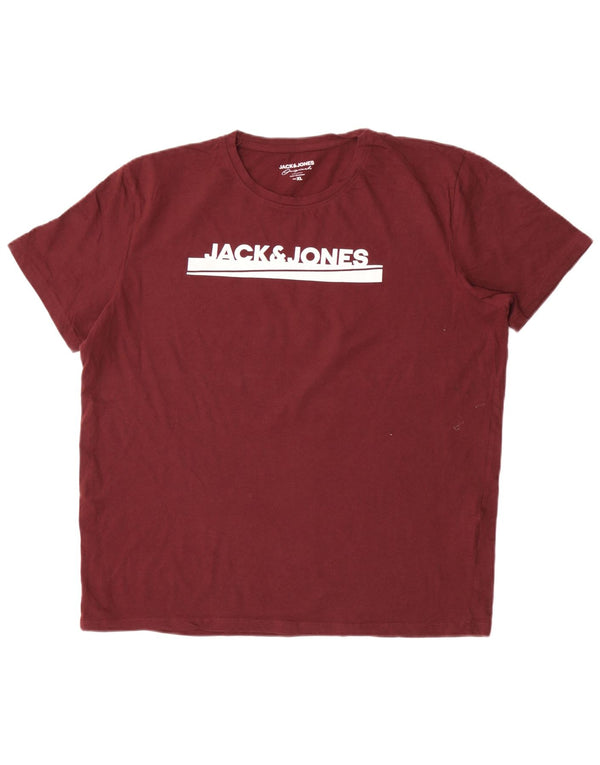 Męski T-shirt z grafiką Jack & Jones, top XL, bordowa bawełna