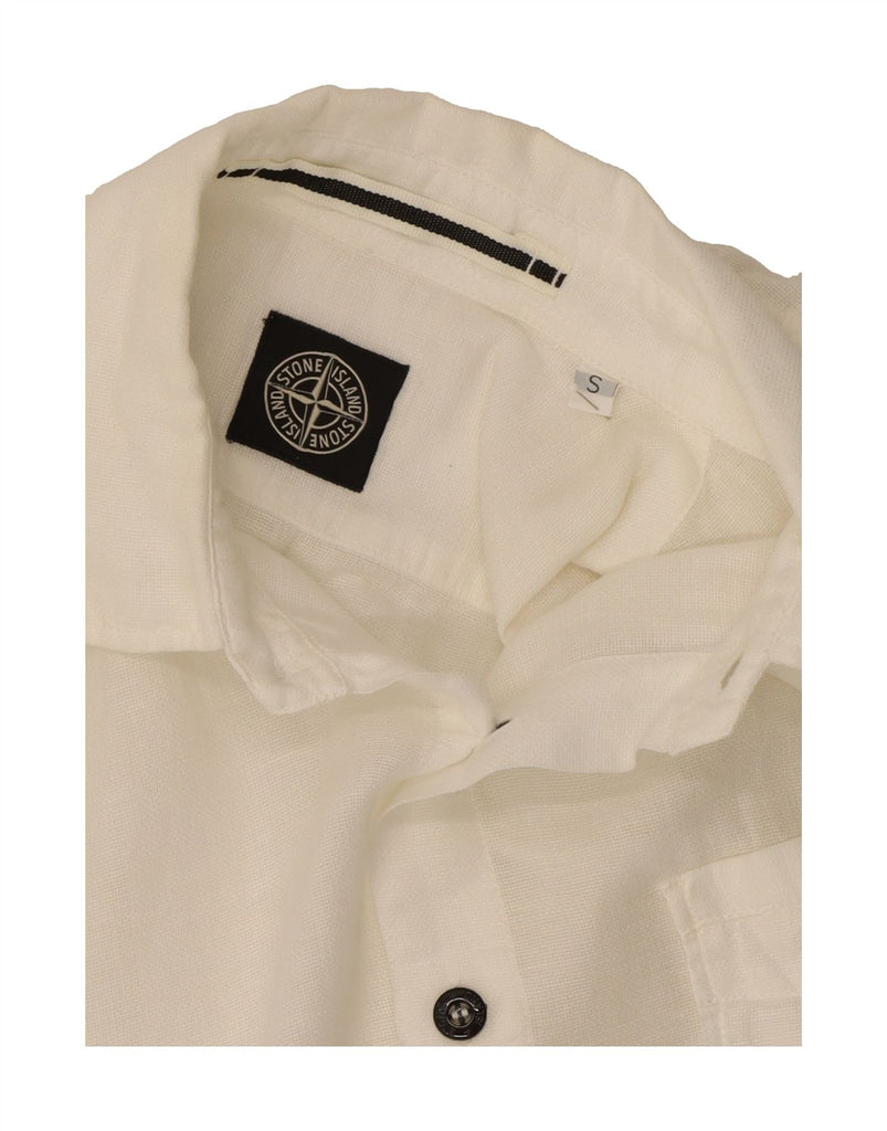 STONE ISLAND Mens Short Sleeve Shirt Small White Cotton Vintage Stone Island and Second-Hand Stone Island from Messina Hembry 