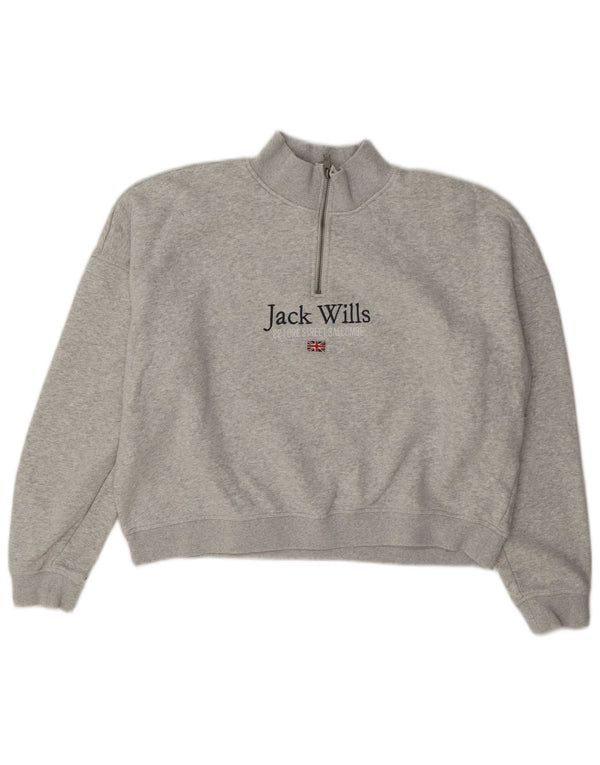 Damska bluza Jack Wills Crop Graphic z zamkiem błyskawicznym, UK 14, duża, szara