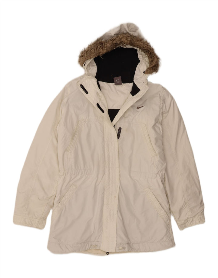 Damska kurtka wiatrówka z kapturem Nike UK 14/16, duży, biały poliester