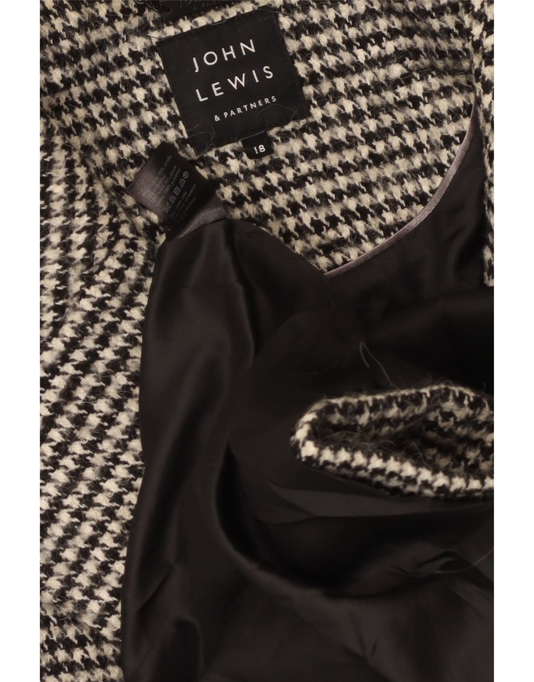 Damski płaszcz oversize z podwójnymi piersiami John Lewis UK 18 XL, czarny w pepitkę