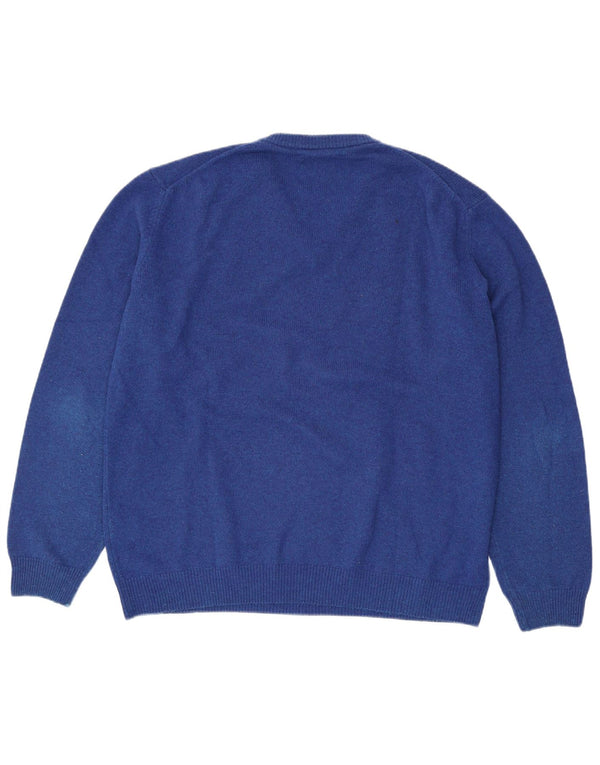 Marlboro Classics Męski sweter z dekoltem w kształcie litery V, 3XL, niebieska wełna