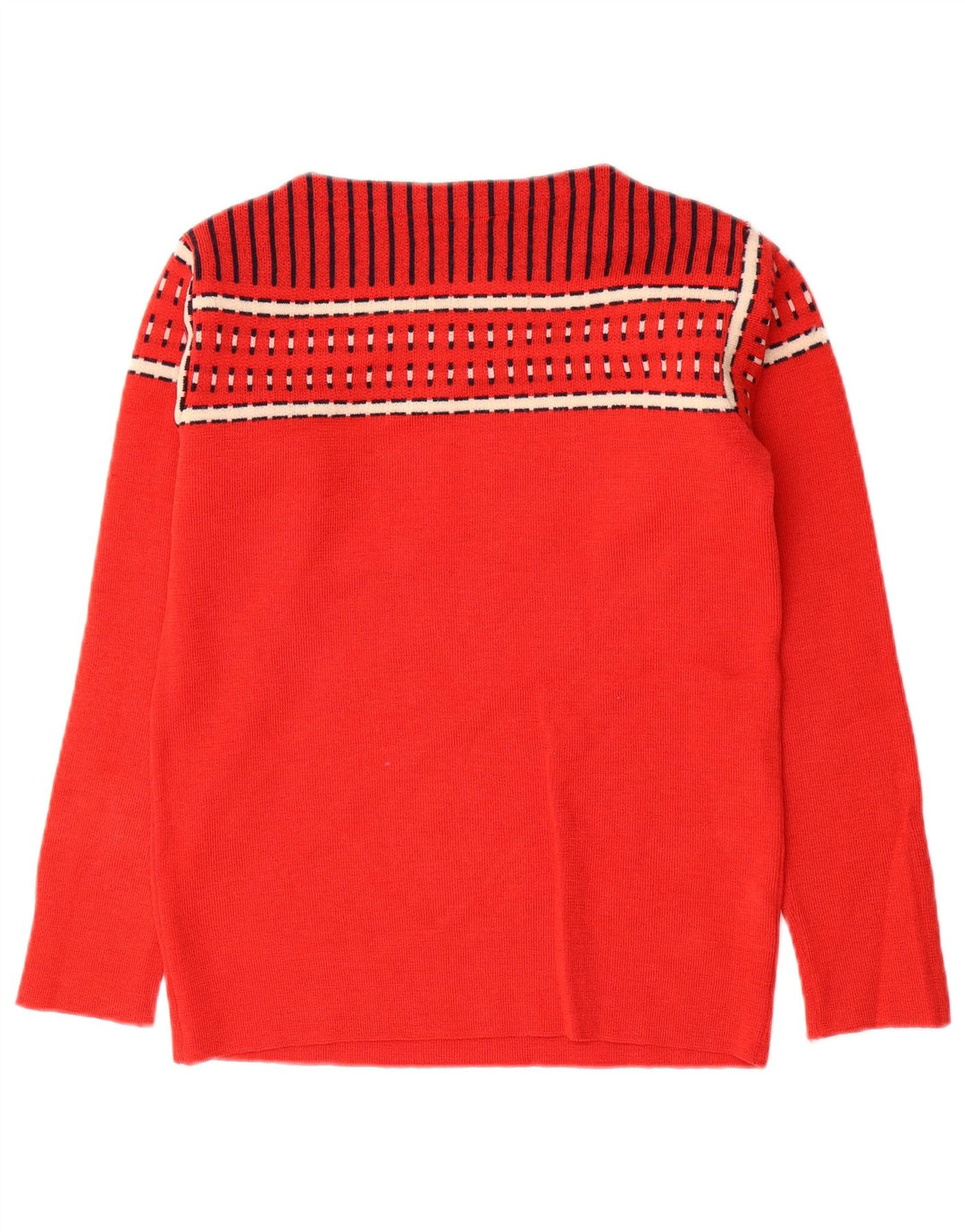 Sweter damski w stylu vintage z dekoltem w łódkę UK 10, mały, czerwony, geometryczny