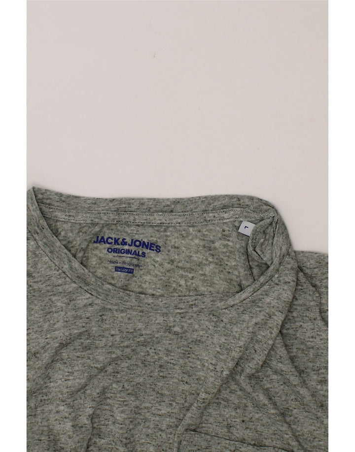 JACK & JONES Mens Regular Fit T-Shirt Top Large Grey Flecked Cotton Vintage Jack & Jones and Second-Hand Jack & Jones from Messina Hembry 