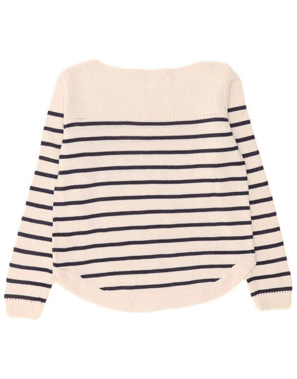 Marks & Spencer Damski sweter z dekoltem w łódkę, UK 12, średnie białe paski