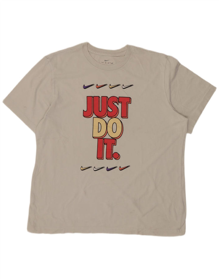 Męski T-shirt z grafiką NIKE, duży, bawełniany w kolorze złamanej bieli