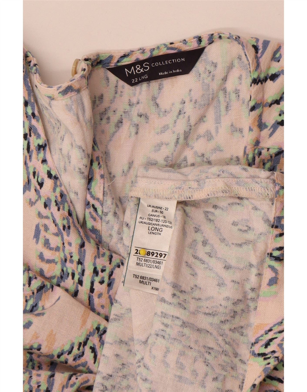 Marks & Spencer Damska sukienka typu shift bez rękawów UK 22 3XL wielobarwna Ikat