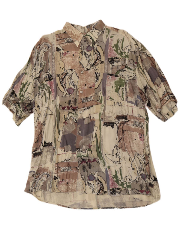 Koszula męska z krótkim rękawem w stylu vintage, abstrakcyjny wzór, rozmiar 43/44 XL, beżowa