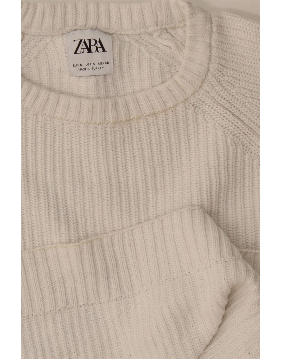 Męski sweter z okrągłym dekoltem Zara, mały, biały