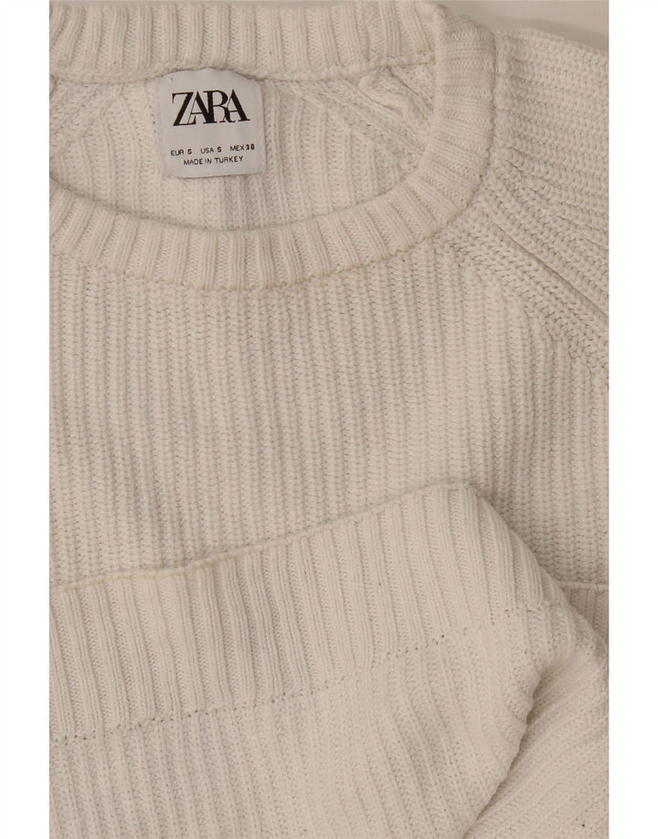 Męski sweter z okrągłym dekoltem Zara, mały, biały