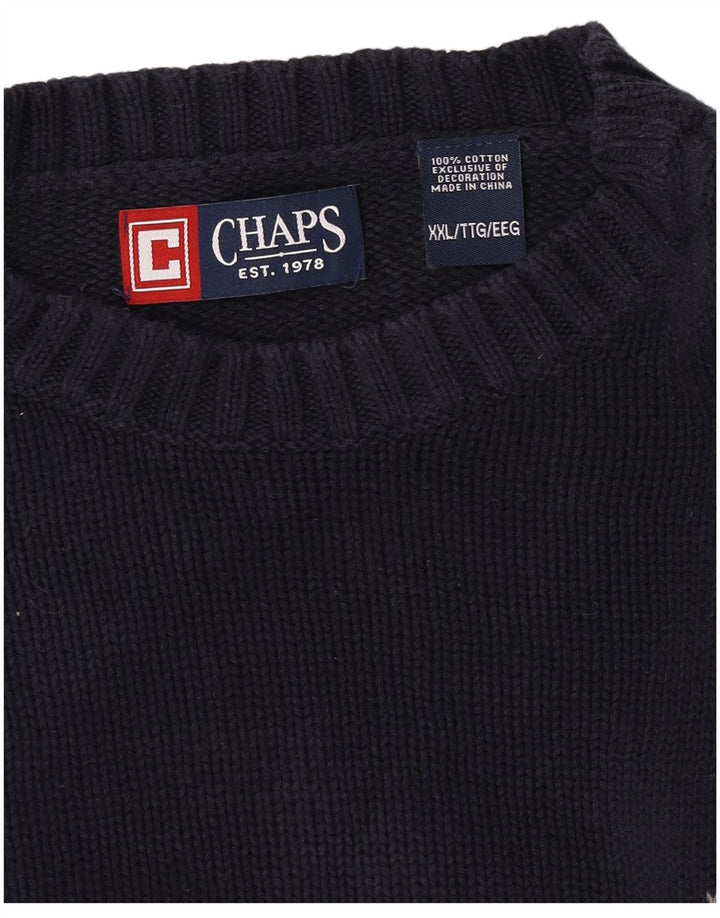 Męski sweter z wycięciem pod szyją Chaps 2XL Granatowa bawełna