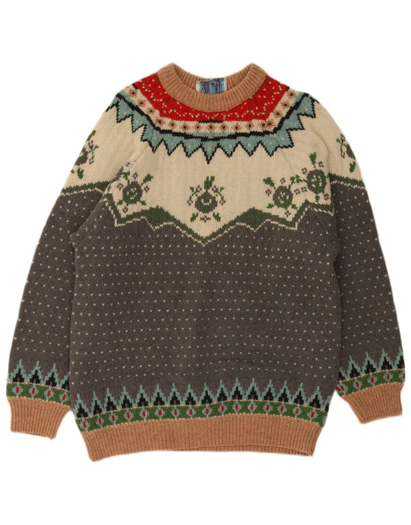 Creativity Męski sweter z okrągłym dekoltem, duży, wielokolorowy, wełniany Fair Isle