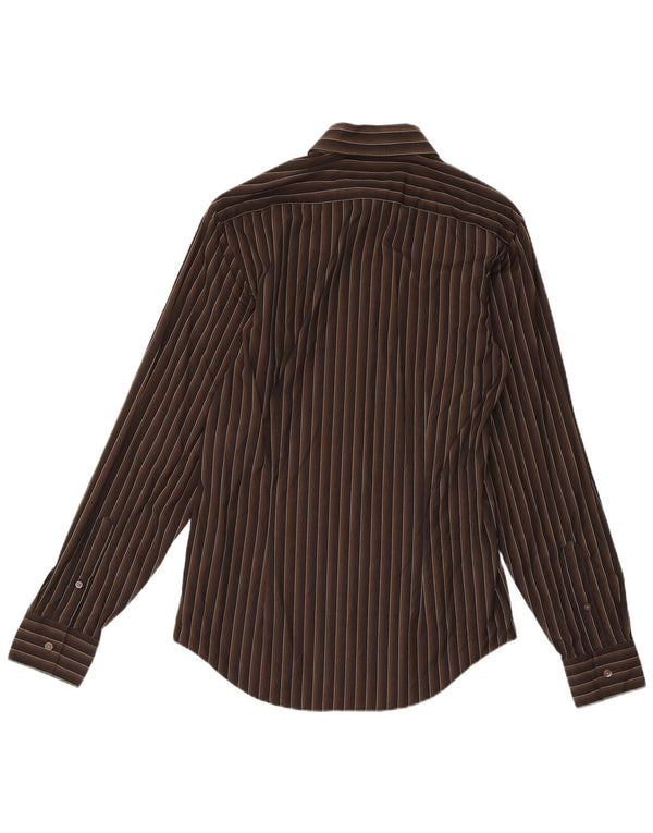 Męska koszula Calvin Klein Slim Fit, rozmiar 15 38, bawełniana w średnie brązowe prążki