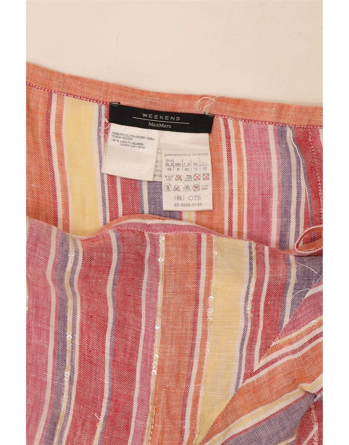 Damska spódnica kopertowa Max Mara UK 10 Small W27 Wielokolorowa lniana w paski
